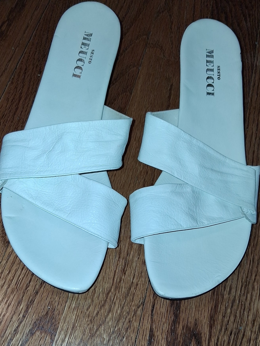 Sesto Meucci White Crossover Leather Slide Sandals